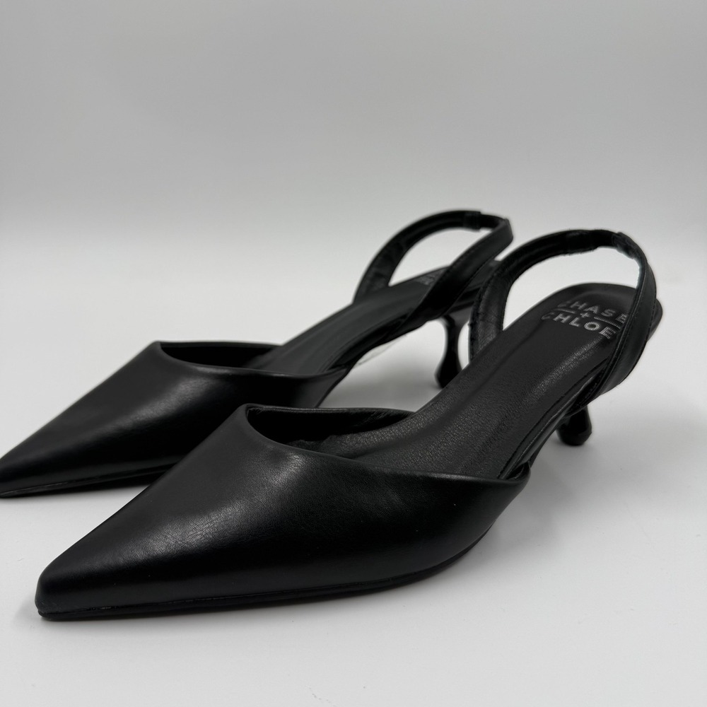 Chase + Chloe Shoes Womens Size 9 Black Slingback Pointed Toe Kitten Heel Pumps